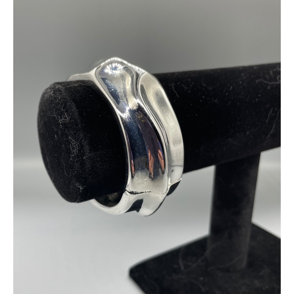 Silver Tone Sculptural Wavy Hinged Cuff Statement Bracelet